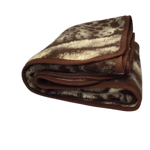 San Marcos Ryltex Mexico Reversible Blanket Cheetah Vintage Brown Cat Plush - Picture 10 of 12